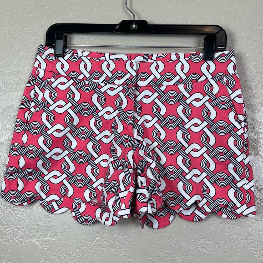 Crown &‎ Ivy Scalloped Hem Shelby Mid Rise Shorts Pink White Black Size 4